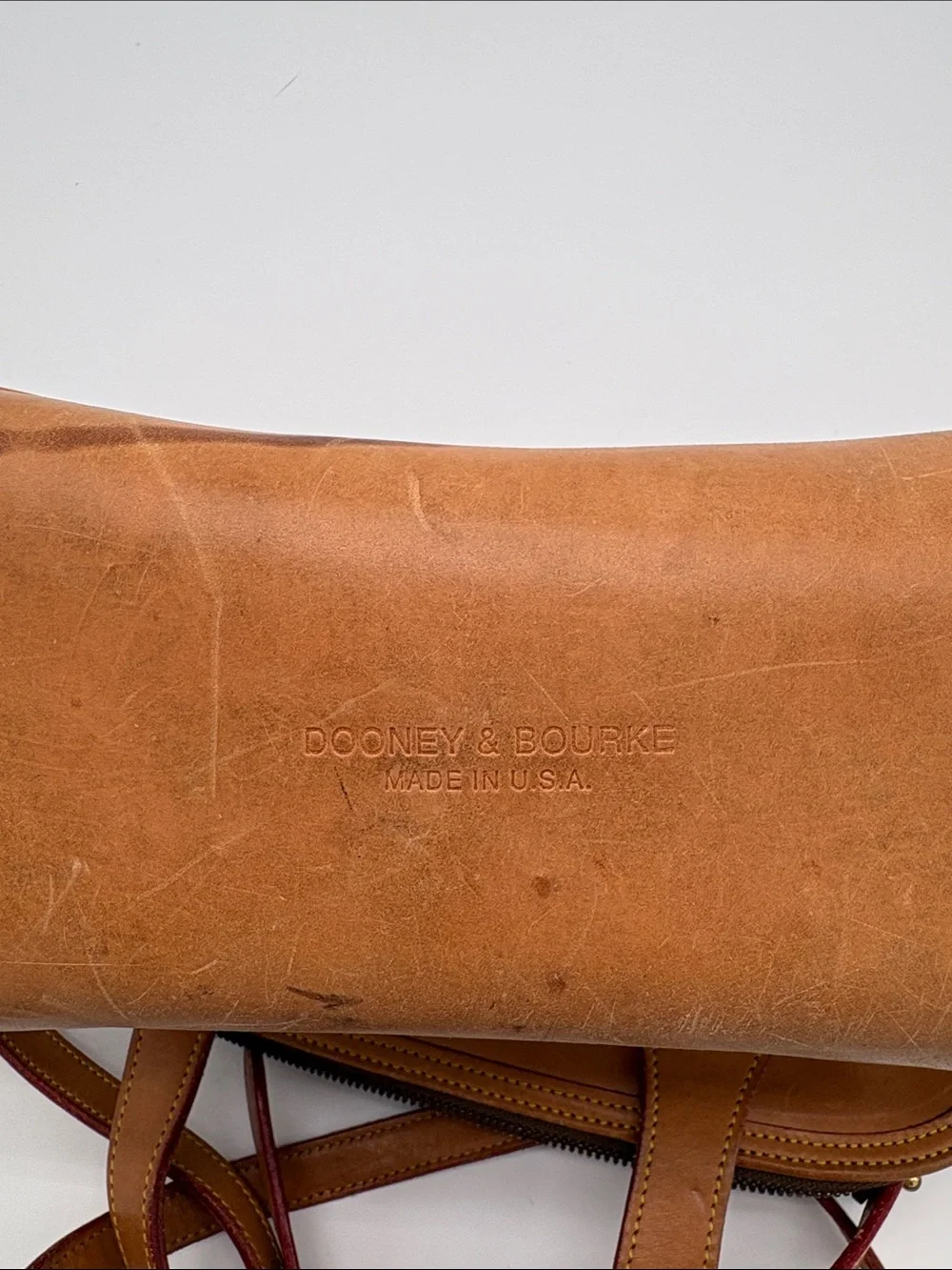 VTG Dooney & Bourke Cabriolet Tan Leather Canvas Dome Handbag Purse USA BLEMISH
